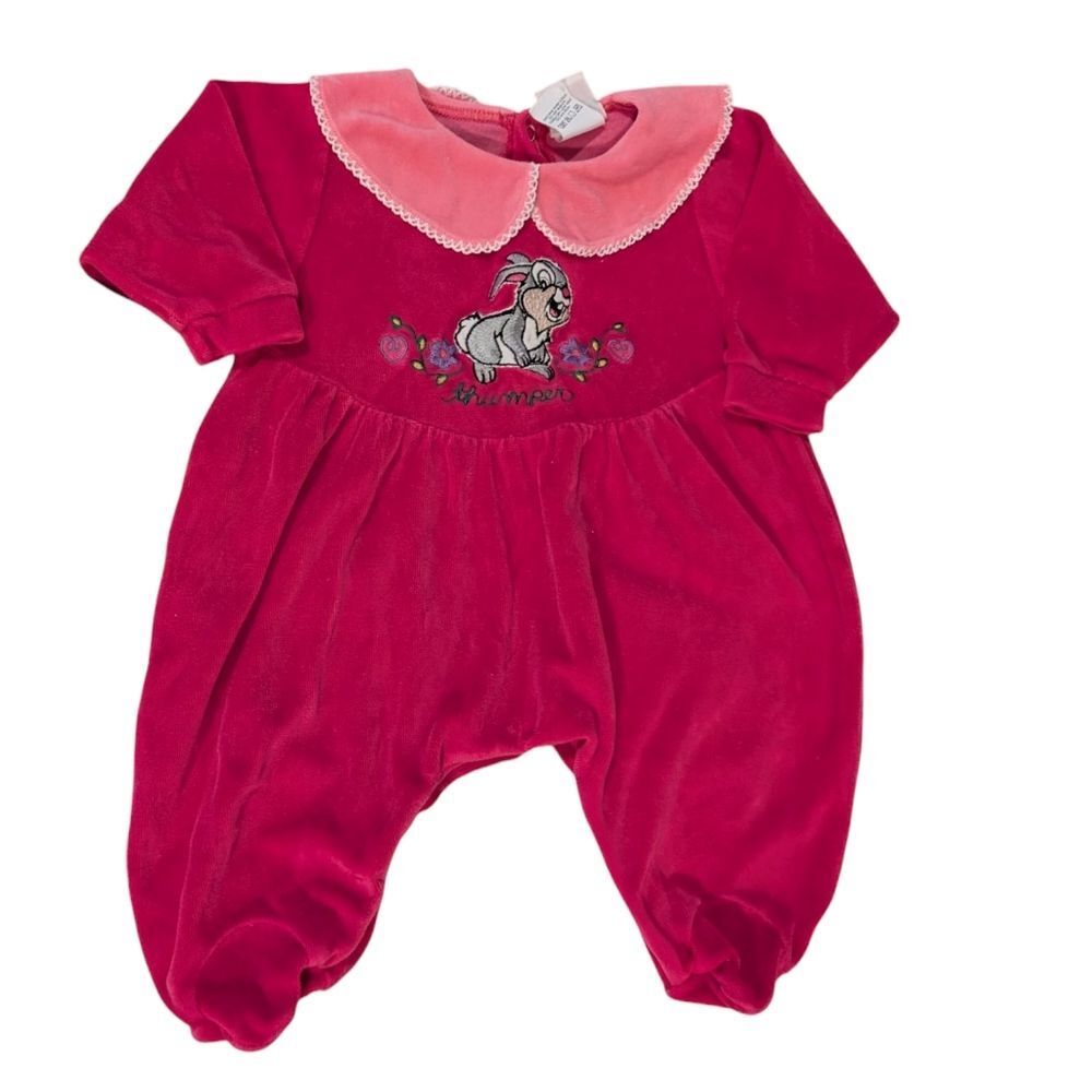 Disney Bambi Vintage Rare Pink Velour Thumper‎ Embroidered Romper Outfit